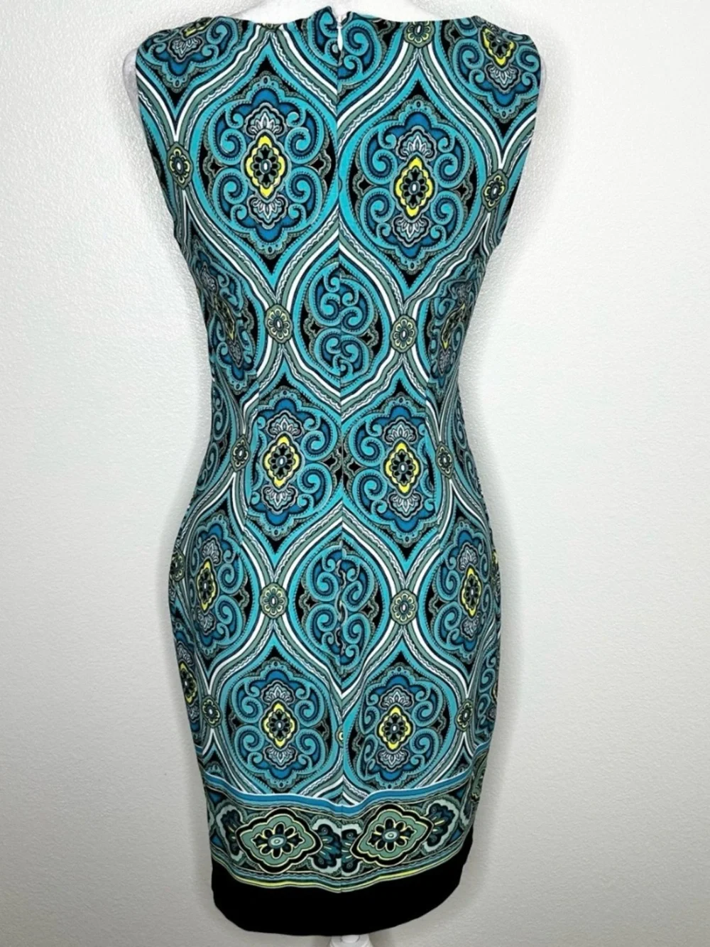 Cache Womens Blue Patterned Sleeveless Sheath Dress Size 6